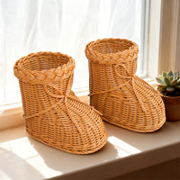 Handmade Imitation Rattan Creative Snow Boot Shaped Gift Basket Christmas Woven Packaging Basket