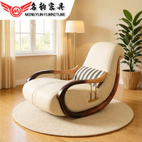 Nordic Living Room Balcony Single Sofa Rocking Chair Solid Wood Armrest Bedroom Genuine Leather Light Luxury Recliner