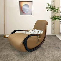 Nordic Living Room Balcony Single Sofa Rocking Chair Solid Wood Armrest Bedroom Genuine Leather Light Luxury Recliner