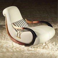 Nordic Living Room Balcony Single Sofa Rocking Chair Solid Wood Armrest Bedroom Genuine Leather Light Luxury Recliner