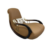 Nordic Living Room Balcony Single Sofa Rocking Chair Solid Wood Armrest Bedroom Genuine Leather Light Luxury Recliner