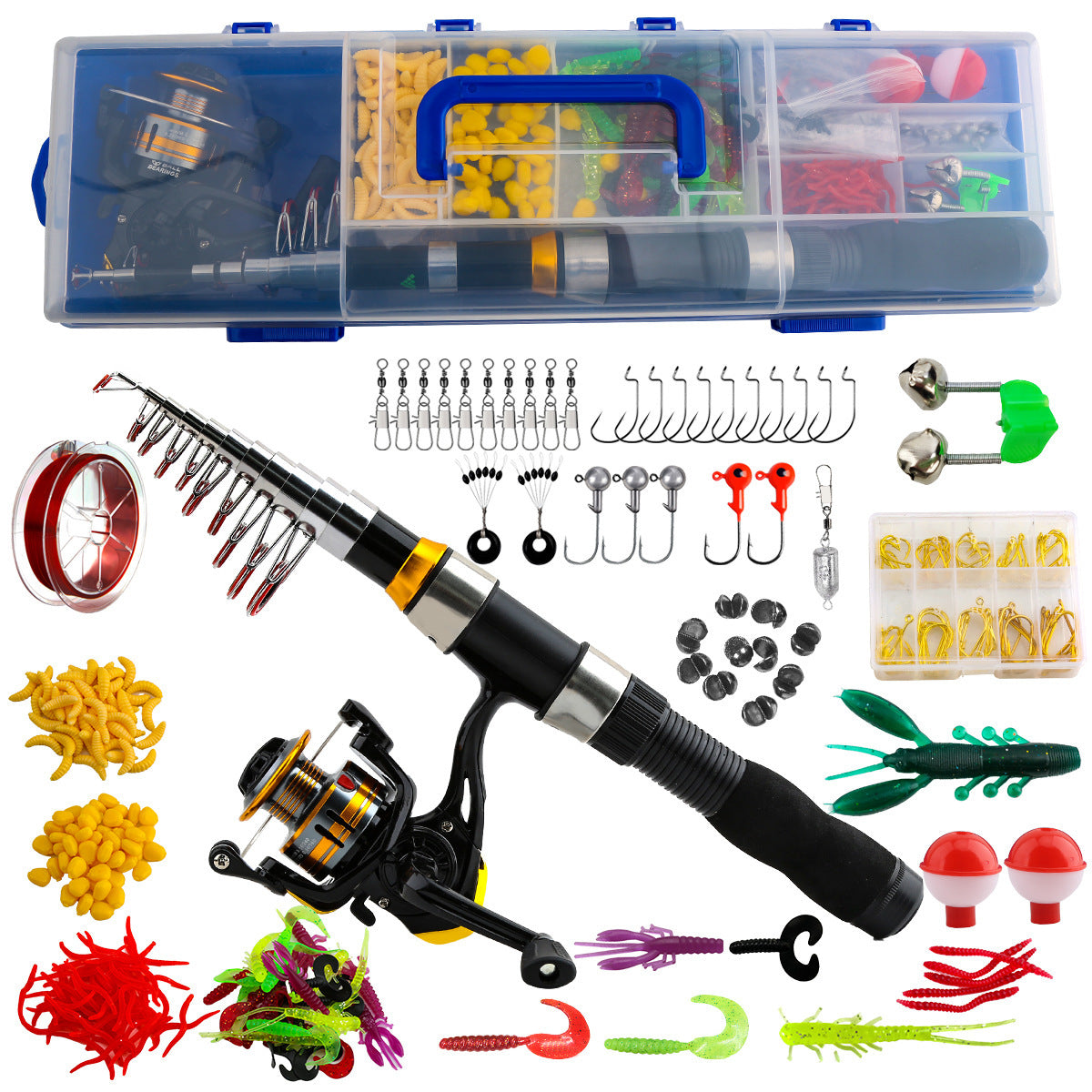 Telescopic Fishing Rod and Reel Combo Set for Sea Fishing - Lure Rod, Casting Rod, Fishing Reel, and Tackle Box Kit for Beginners