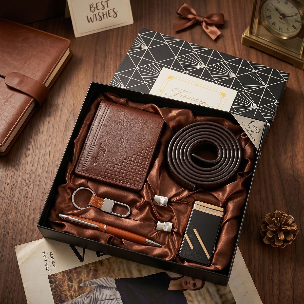 Men's Business Gift Set Wallet Belt Box for Dad Father's Day Premium Gift