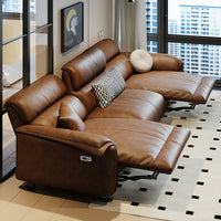 Foshan Italian Minimalist Genuine Leather Electric Sofa Modern First Layer Cowhide First Class Retro Brown Functional Sofa Wood