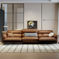 Foshan Italian Minimalist Genuine Leather Electric Sofa Modern First Layer Cowhide First Class Retro Brown Functional Sofa Wood