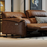 Foshan Italian Minimalist Genuine Leather Electric Sofa Modern First Layer Cowhide First Class Retro Brown Functional Sofa Wood