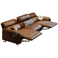 Foshan Italian Minimalist Genuine Leather Electric Sofa Modern First Layer Cowhide First Class Retro Brown Functional Sofa Wood