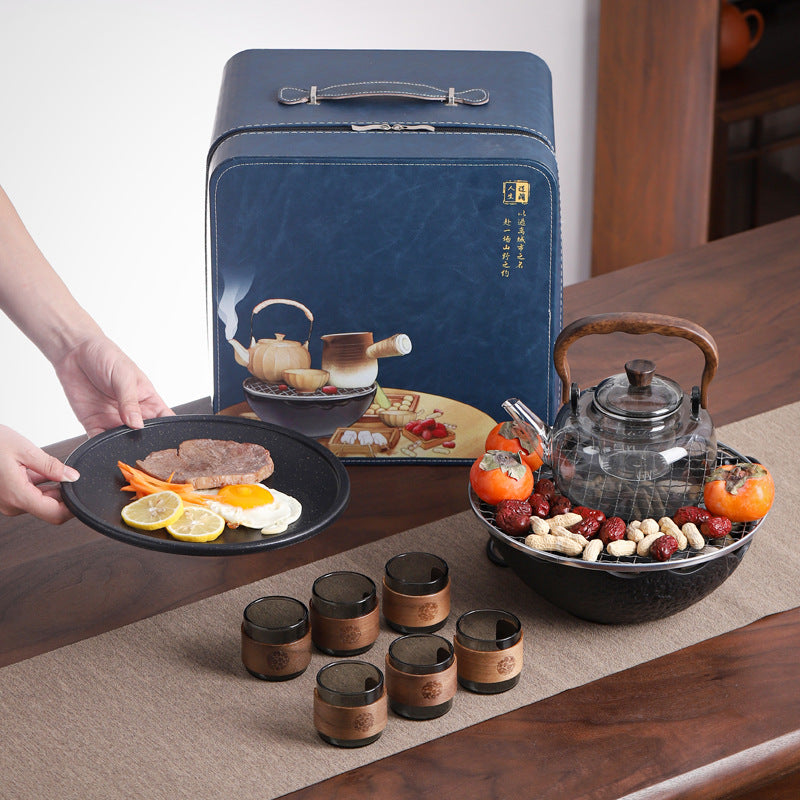 Electric Ceramic Stove Tea Set with Glass Kettle for Home, Business Gift, Portable Travel Bag