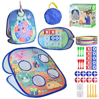 4-in-1 Bean Bag Toss Game Set for Kids - Indoor Outdoor Parent-Child Interactive Ring Toss Dart Toy