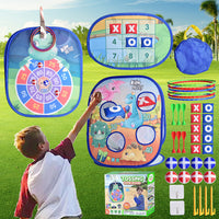 4-in-1 Bean Bag Toss Game Set for Kids - Indoor Outdoor Parent-Child Interactive Ring Toss Dart Toy