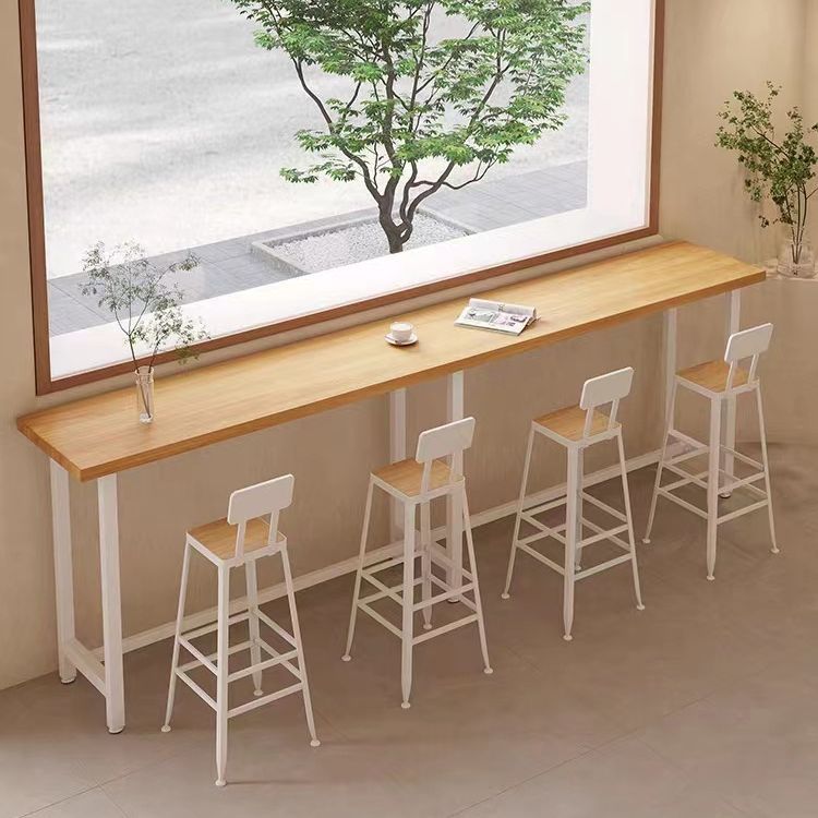 Modern Solid Wood Bar Table Minimalist Home Wall-leaning Long Table Milk Tea Coffee Shop Log Style Table and Chair Set