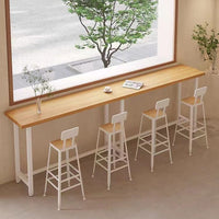 Modern Solid Wood Bar Table Minimalist Home Wall-leaning Long Table Milk Tea Coffee Shop Log Style Table and Chair Set