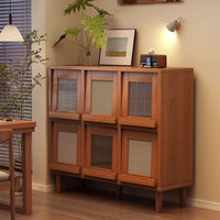 Solid Wood Bookcase Walnut Grid Cabinet with Legs Floor-standing Storage Shelf Home Dustproof Storage Cabinet with Doors Bookshelf
