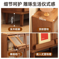 Solid Wood Bookcase Walnut Grid Cabinet with Legs Floor-standing Storage Shelf Home Dustproof Storage Cabinet with Doors Bookshelf