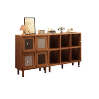 Solid Wood Bookcase Walnut Grid Cabinet with Legs Floor-standing Storage Shelf Home Dustproof Storage Cabinet with Doors Bookshelf