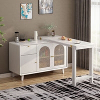 Solid Wood Folding Dining Table with Side Cabinet, Island Bar, Small Household Retractable Dining Table against Wall Storage Cabinet