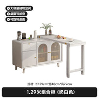 Solid Wood Folding Dining Table with Side Cabinet, Island Bar, Small Household Retractable Dining Table against Wall Storage Cabinet