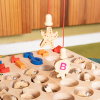 Large Wooden Montessori Fishing Game for Kids - Alphabet and Number Learning Educational Toy