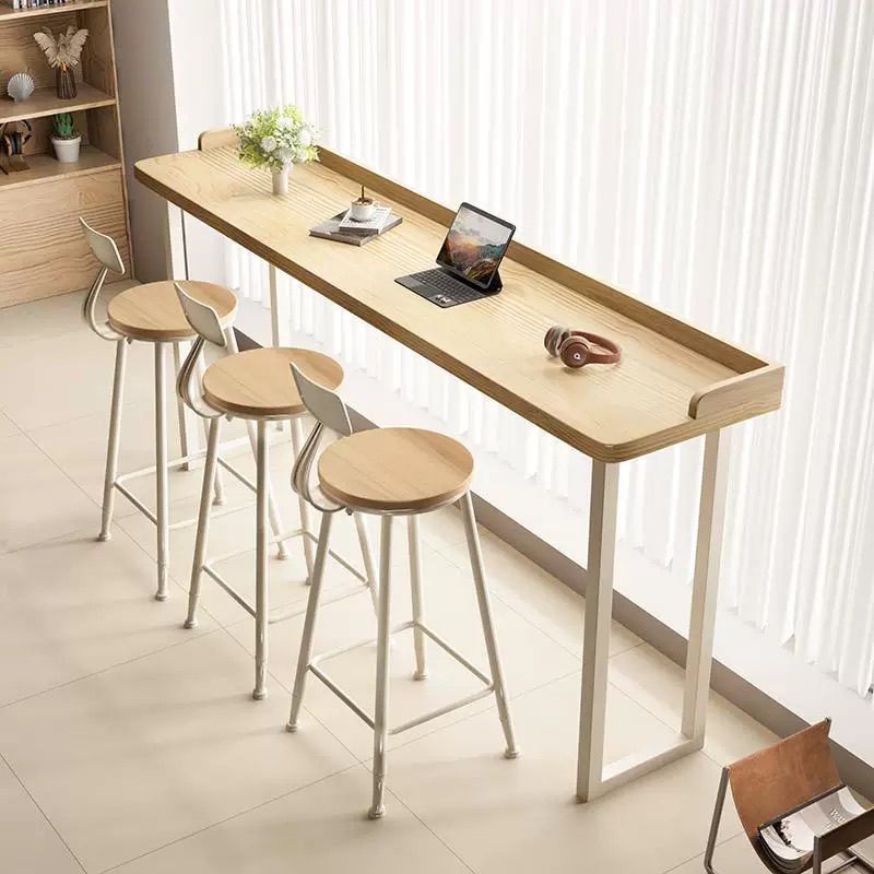 Nordic Style Balcony Leisure Bar Table Set, Solid Wood Wall-Mounted High Table with Stools for Home