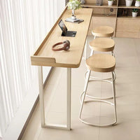 Nordic Style Balcony Leisure Bar Table Set, Solid Wood Wall-Mounted High Table with Stools for Home