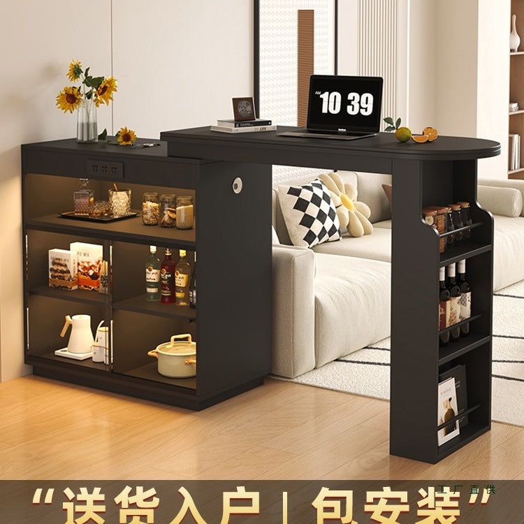 Bar Table with Storage Cabinet, Extendable Dining Table for Small Spaces, Home Balcony Leisure Bar Counter