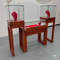 Vintage Solid Wood Glass Jewelry Display Cabinet for Antiques Jade Artifacts and Collectibles
