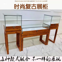 Vintage Solid Wood Glass Jewelry Display Cabinet for Antiques Jade Artifacts and Collectibles