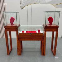 Vintage Solid Wood Glass Jewelry Display Cabinet for Antiques Jade Artifacts and Collectibles