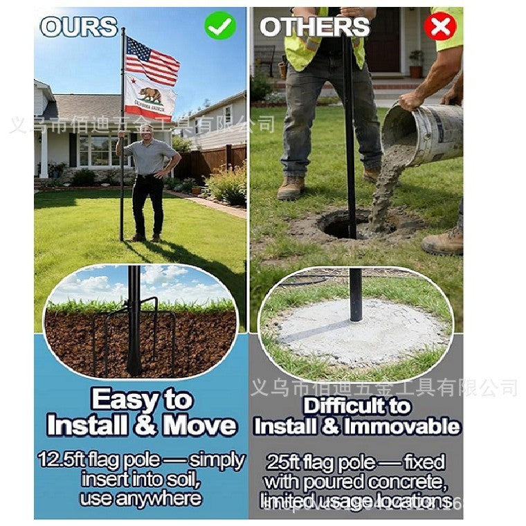 Heavy Duty 5-Prong Flag Pole Base, Interlocking Flagpole Holder for Garden, Residential Outdoor Support Pole Set