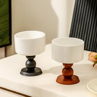 French Vintage INS Ceramic Footed Bowl with Wooden Base - Dessert Bowl and Decorative Home Accent