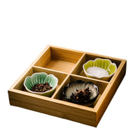 Vintage Kiln Glaze Bamboo Wood Nine-Compartment Dessert Plate Hot Pot Platter Ceramic Divided Dish Seasoning Plate