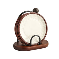French Retro Ceramic Snack Plates Set with Acacia Wood Stand, Small Appetizer Dishes, Bone Dishes
