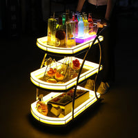 LED Luminous Bar Cart KTV Nightclub 3-Tier Mobile Wine and Beverage Serving Trolley