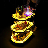 LED Luminous Bar Cart KTV Nightclub 3-Tier Mobile Wine and Beverage Serving Trolley