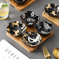 Japanese Style Hand-Painted Ceramic Bamboo Divided Dried Fruit Plate Living Room Candy Melon Seed Nut Box Snack Dish Platter