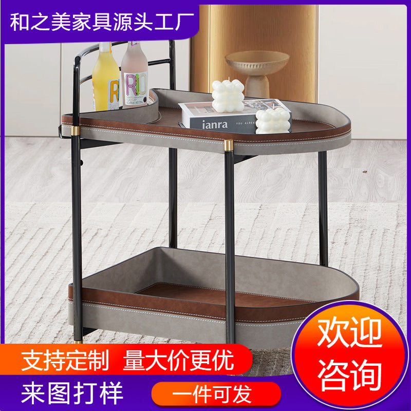 Italian Mobile Saddle Leather Side Table Luxury Creative Cart Living Room Home Designer Recommended