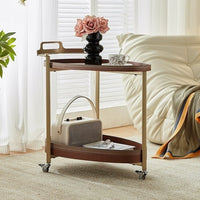 Luxury Italian Saddle Leather Sofa Side Table Mobile Coffee Table Small Cart for Living Room