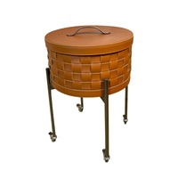 Living Room Creative Movable Light Luxury Sofa Side Table Small Coffee Table Trolley Saddle Leather Stainless Steel Round Table