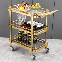 Luxury Stainless Steel Slate 3-Tier Serving Cart KTV Snack Dessert Solid Wood Dining Trolley Restaurant Service Cart