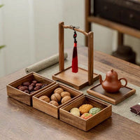 Walnut Wood Divided Snack Box with Lid, Desktop Organizer for Nuts, Candies, Dried Fruits