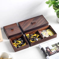 Walnut Wood Divided Snack Box with Lid, Desktop Organizer for Nuts, Candies, Dried Fruits