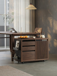 Solid Wood Sofa Side Table Nordic Living Room Mobile Cart Tea Table Black Walnut Tea Cabinet