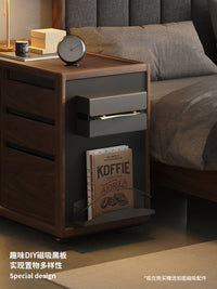 Solid Wood Sofa Side Table Nordic Living Room Mobile Cart Tea Table Black Walnut Tea Cabinet