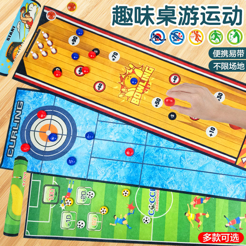 Tabletop Bowling and Curling Game Set - Mini Interactive Family Party Fun Toy