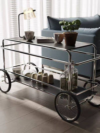 Nordic Bauhaus Style Mobile Dining Cart with Wheels, Stainless Steel Side Table Storage Rack