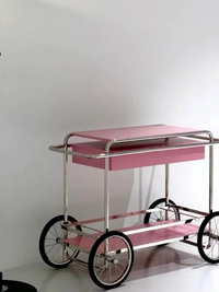 Nordic Bauhaus Style Mobile Dining Cart with Wheels, Stainless Steel Side Table Storage Rack