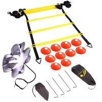 Naili Soccer Training Agility Set - Folding Disc Cones, Resistance Parachute, Ladder, Hurdles, and Jump Grid Rope Ladder Kit