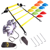 Naili Soccer Training Agility Set - Folding Disc Cones, Resistance Parachute, Ladder, Hurdles, and Jump Grid Rope Ladder Kit