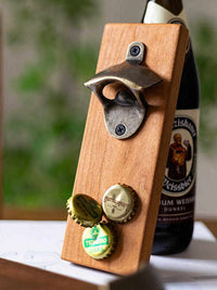 Juhan Solid Wood Beer Bottle Opener Refrigerator Magnet Creative Wall-Mounted Effort-Saving Gift for Men