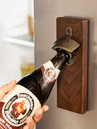 Juhan Solid Wood Beer Bottle Opener Refrigerator Magnet Creative Wall-Mounted Effort-Saving Gift for Men